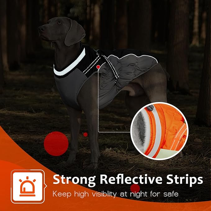Dog Winter Coat with Harness, Dog Jacket, Pet Clothes with Zipper on Back, Waterproof Windproof Warm Vest, Reflective Cold Weather Coats, for Small Medium Large Dogs, Thick, Orange, XL