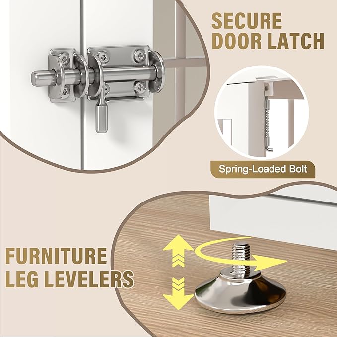 32 Inch Heavy Duty Dog Crate Furniture for Medium and Small Dogs, Decorative Pet House End Table, Wooden Cage Kennel Furniture Indoor, Natural and White