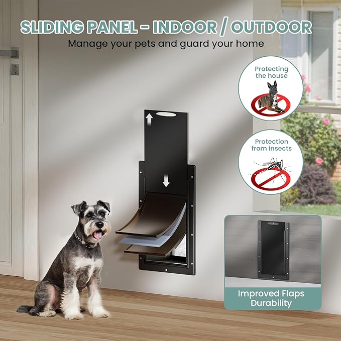 Durable Frame 3-Flap Wall Dog Door, Extreme Weather Medium Doggie Door for Wall, Never Rust Plastic Wall Pet Door, Telescoping Tunnel, Insulation Flap, 2 Magnetic Flaps, for Pet Up to 45lb