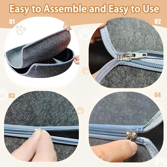 Tunnel Bed for Indoor,cattasaurus Peekaboo cat cave for Multiple,Detachable Felt Felt Washable Interior for Indoor Cats,Donut Tunnel -24inch(Light Gray) (Light Gray + Dark Gray)