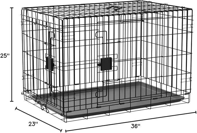 Amazon Basics - Durable, Foldable Metal Wire Dog Crate with Tray, Double Door, 36 x 23 x 25 in, Black