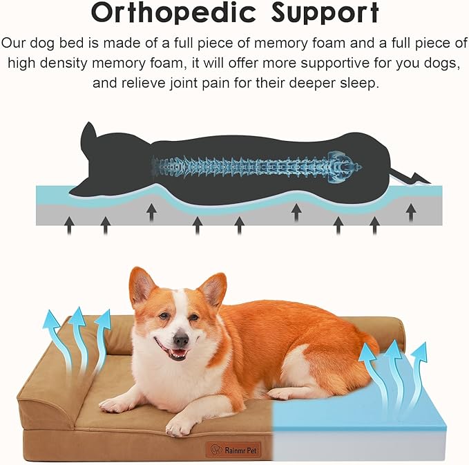 Orthopedic Dog Bed for Medium Dogs, 35"x23"x6" Memory Foam Pet Bed with Washable Microsuede Cover, TPU Waterproof Liner & Nonskid Bottom, for Indoor, Outdoor, Crate ＆ Car Use, Khaki