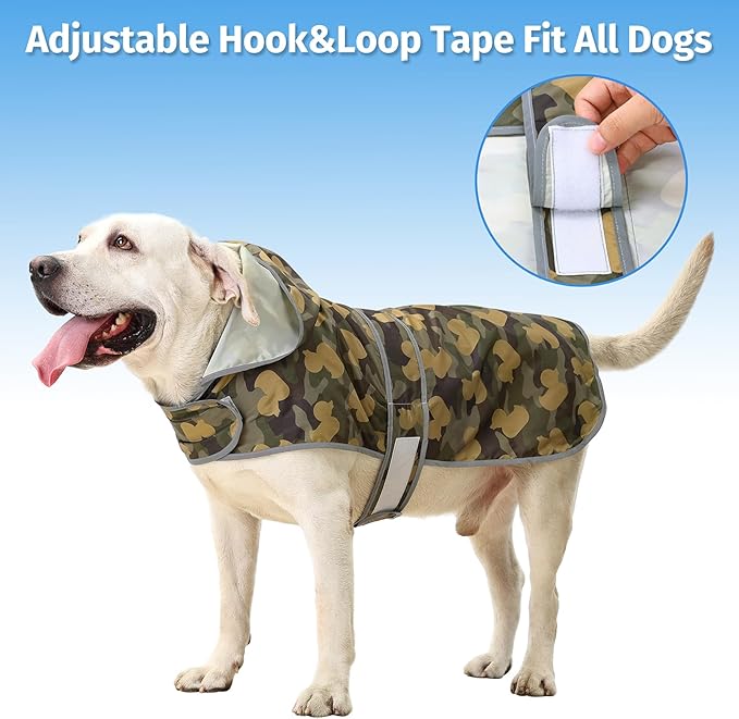 Dog Raincoats for Large Dogs Waterproof Hooded Rain Jacket with Reflective Strips Leash Hole & Poncho Adjustable Fit (CamoDuck,XXL)