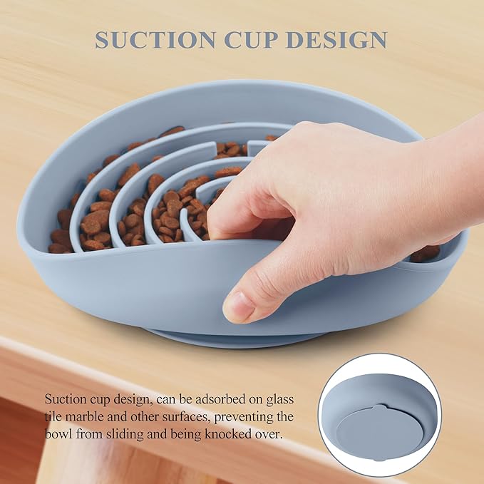 Coomazy Slow Feeder Dog Bowl, Silicone Material, Nonslip Design, BPA Free, Light Blue