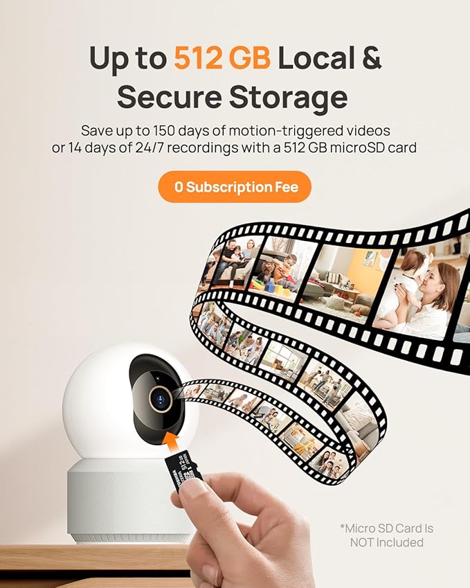 Anona 4K UHD Indoor Camera with 256GB SD Card, Pet/Dog/Baby Security Camera with Phone App, 360° Pan-Tilt, 2.4G/5G Wi-Fi 6, Auto-Tracking, Person/Pet/Baby Crying Detection, Privacy Mode, Two-Way Audio