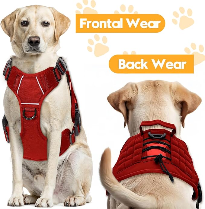 Heavy-Duty Tactical Dog Harness for Large Dogs, No Pull Adjustable Reflective Pet Vest with Molle System, K9 Military-Grade Control for Service Training, Outdoor & 10+ Breeds, Red, Large