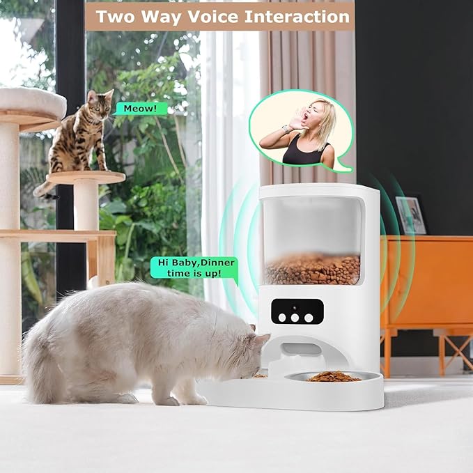 Automatic Cat Feeder with Camera for 2 Cats,1080P HD Video Night Vision Pet Feeder Food Dispenser, 5G&2.4GHz WiFi Pet Feeder with 2 Way Audio,Smart App Control 4L Pet Dry Food Dispenser for Cat/Dogs