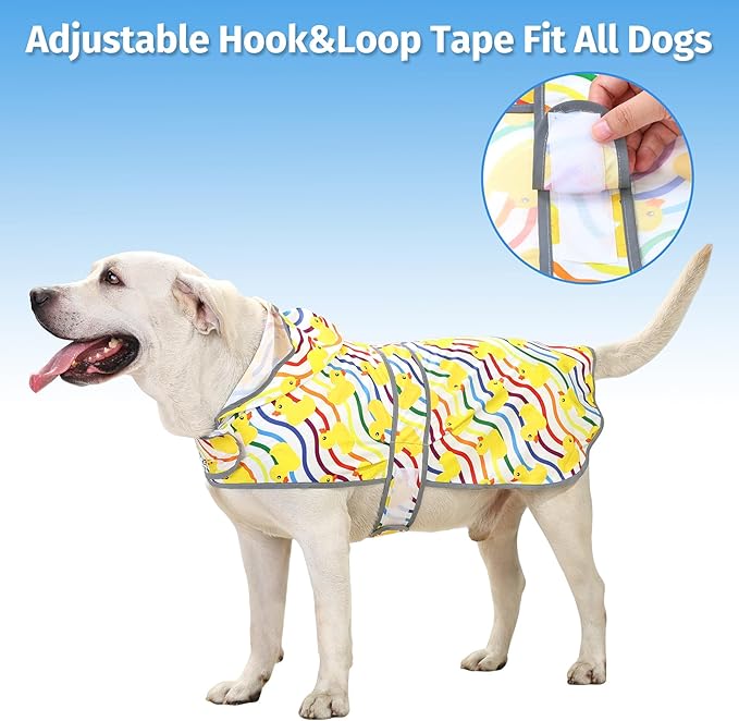 Dog Raincoats for Large Dogs Waterproof Hooded Rain Jacket with Reflective Strips Leash Hole & Poncho Adjustable Fit (Rainbow,XXL)