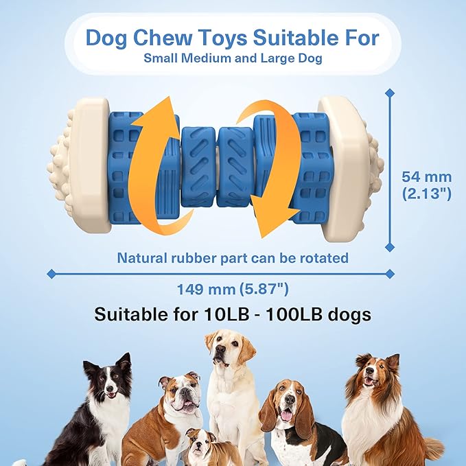 PCEoTllar Indestructible Dog Chew Toys, Aggressive Chewer Safe Rubber Puzzle Toys with Beef Flavor - Blue, Medium to Large Dogs