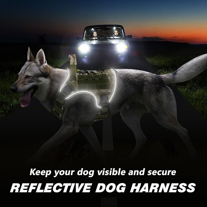 WINGOIN Tactical Dog Harness for Extra Large Dogs, Heavy Duty No Pull Dog Harness with Handle, Adjustable Reflective Military K9 Big Dog Vest for Great Dane, Walking, Hunting, Green Camo (XXL)