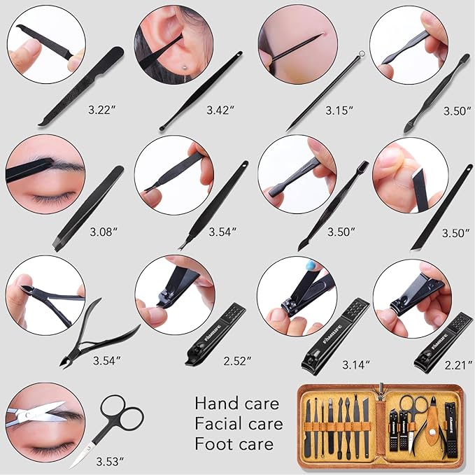 FAMILIFE Manicure Set, Professional Manicure Kit Nail Clipper Set Stainless Steel Pedicure Tools Kit with Leather Travel Case for Women Girl Men (Brown)