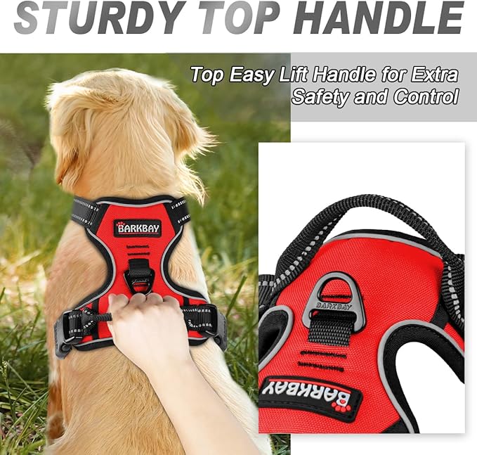 BARKBAY No Pull Dog Harness Front Clip Heavy Duty Reflective Easy Control Handle for Large Dog Walking(Red,XS)