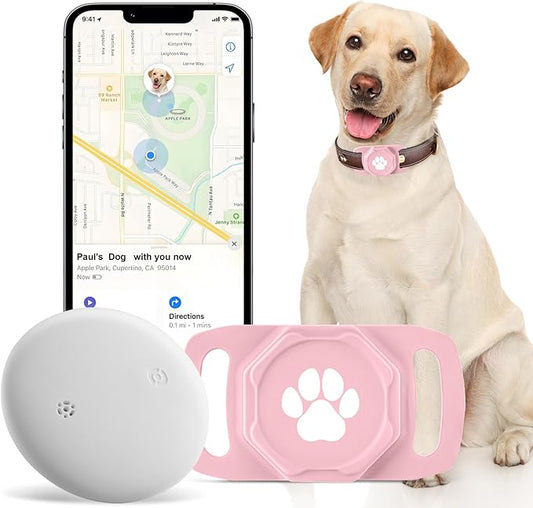 Smart Pet Tracker for Collar - Dog Trackers Pet Location Tracker with Holder, No Monthly Fee, Anti-Lost Tracking Device for Pets,Bag Straps, Compatible with Google Android Only(Not for iOS),Pink