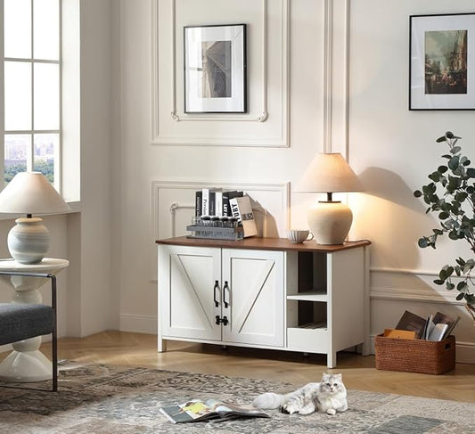 41.3'' Cat Litter Enclosure,Adjustable Shelf for Dog Proof and Storage,Locks Added for Cat,Litter Collector,Small Indoor Pet House,Antique White