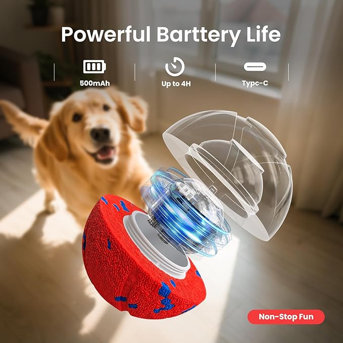 Smart Interactive Dog Toy Ball - Auto Bouncing & Rolling, Chew-Resistant E-TPU Material, 3 Interactive Modes, IPX7 Waterproof, Smart Chase Pet Toy Ball for Medium and Large Dogs (Red)