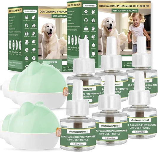 Calming Diffuser for Dog, Pheromone Plug-in Set (2 Diffusers & 6 Refill 48ml) for Dog Anxiety Relief, Reduces Barking, Aggression, Destructive Behavior, Fireworks Fear, 180-Day Dogs Calming Diffuser