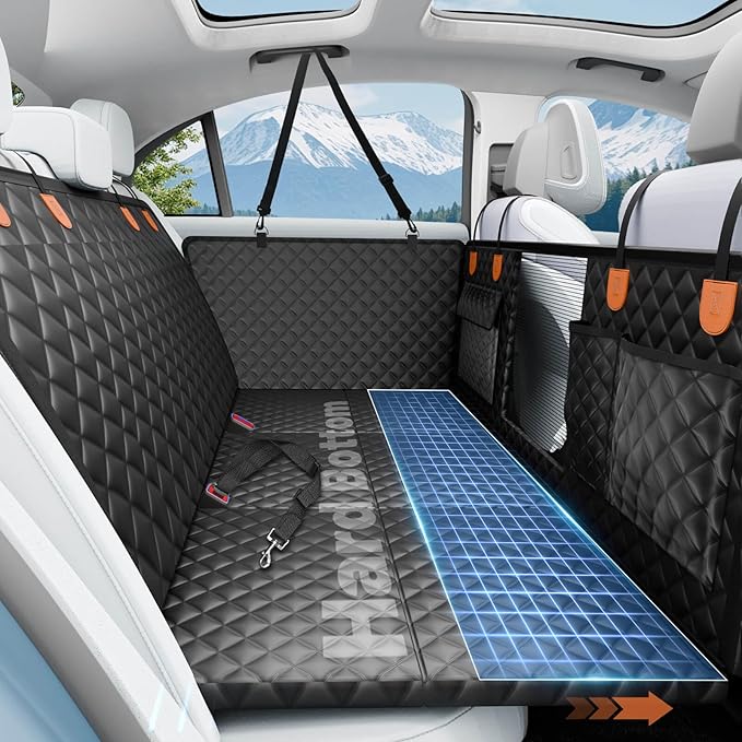 Dog Car Seat Cover for Back Seat with Hard Bottom,Waterproof Back Seat Extender for Dogs,Dog Hammock Dogs Bed for Cars, SUVs,Pet Seat Cover for Back Seat Holds 400lbs with Mesh Window & Pocket