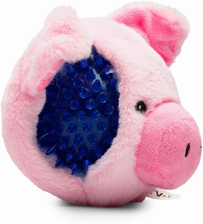 Flourish Pets 2 in 1 Multi-Layer Chew Toy for Active Dogs | Non-Toxic BPA Free Double Stitched Soft Fabric Exterior Dog Toys | Long-Lasting Dog Plush Toys - Pig 3.5"