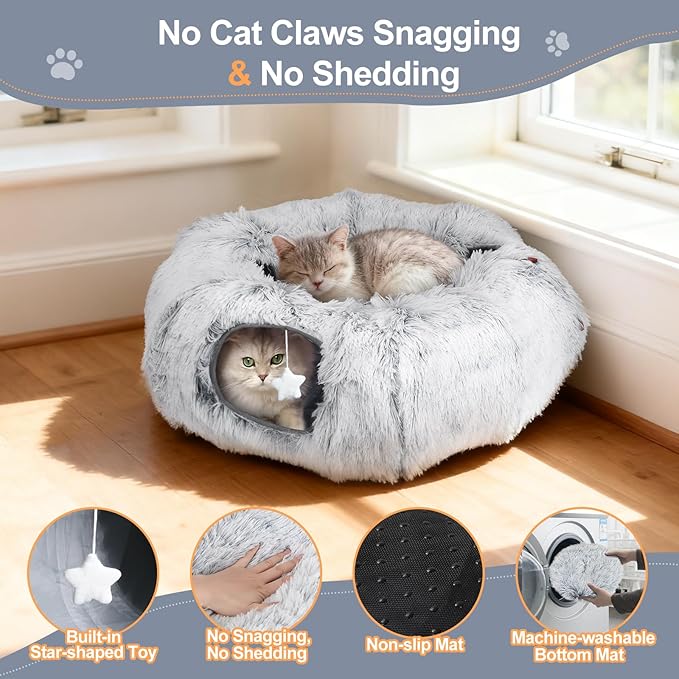 Cat Tunnel Bed for Indoor Cats, L Christmas Tree Skirts Washable Warm Soft Indoor Cat Donut Tunnel, Multifunctional Cat Interactive Playground Toys for Felines Pet Christmas Tree Decoration