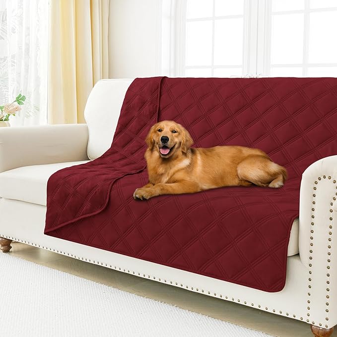 Smiry Waterproof Dog Bed Cover Blanket 68x82, Soft Reversible Pet Blanket, Washable Leakproof Cats Dogs Couch Cover for Sofa, Couch, Furniture, Lattice, Wine Red/Wine Red