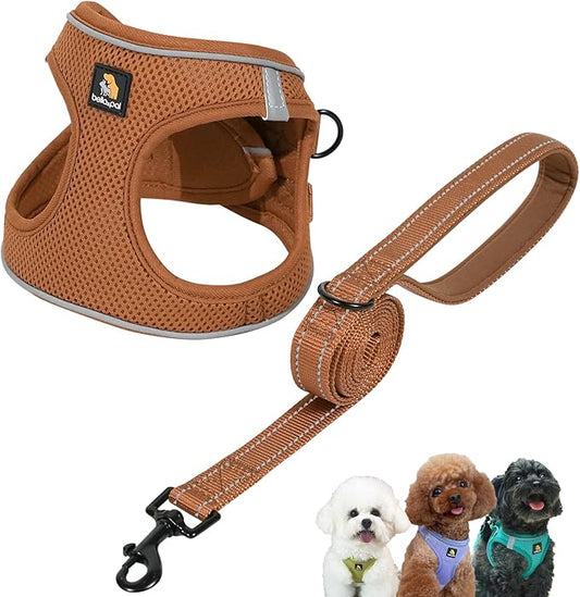 BELLA & PAL Step in Vest Harness for Small and Medium Dogs, No Pull Puppy Harness with Leash Set, Comfortable Air Mesh Dogs Vest Harness with Reflective Strip (Mokka, XS)