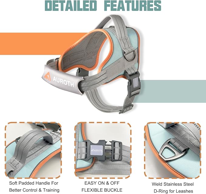 AUROTH Dog Harness and Leash Set, Soft Padded Dog Vest with 5.25FT Dog Leash, No Choke, Easy On Pet Vest, Adjustable Reflective No Pull Dog Harness Small Sized Dog, Easy Walking and Training