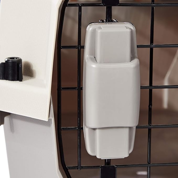 Amazon Basics Hard-Sided Dog and Cat Kennel Single-Door Travel Pet Carrier with Metal Wire Ventilation, 23.6" L x 15.7" W x 13.0" H, Beige