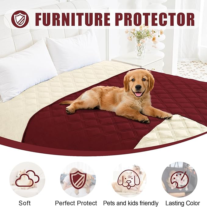 Smiry Waterproof Dog Bed Cover Blanket 30x70, Soft Reversible Pet Blanket, Washable Leakproof Cats Dogs Couch Cover for Sofa, Couch, Furniture, Lattice, Wine Red/Beige