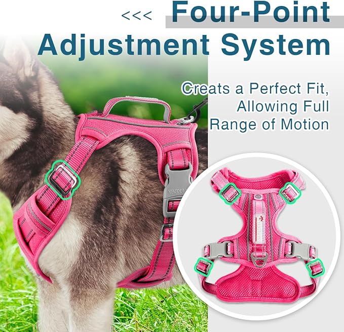 BARKBAY Dog Harness No Pull with ID Tag Pocket - Heavy Duty, Reflective, Easy Control for Large Dogs(Pink,XL)