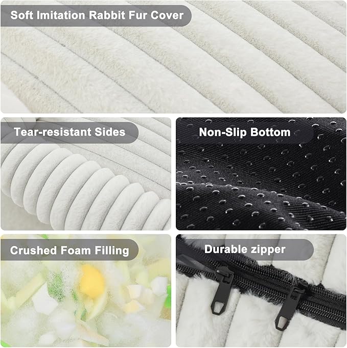 FURTIME Dog Bed for Small Medium Dog, Washable Orthopedic Pet Bed with Removable Cover, Rectangle Soft Calming Sleeping Puppy Bed Durable Pet Cuddler with Anti-Slip Bottom, Cream, M (25"x21"x7")