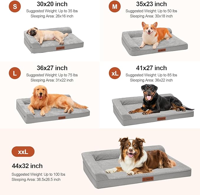 Orthopedic Dog Bed for Small and Medium Dogs, Memory Foam Pet Bed with Washable Removable Cover, Nonskid Bottom, Waterproof, for Indoor, Outdoor, Crate ＆ Car Use, 30x20x6 Inches, Light Grey