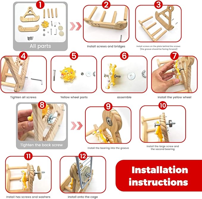 Bird Perch Toy, Interactive Rotating Toy, Wooden Parrot Perches, Bird Cage Accessories, Safe Wooden Construction, for Parakeets, Cockatiels & Small Parrots, PRO