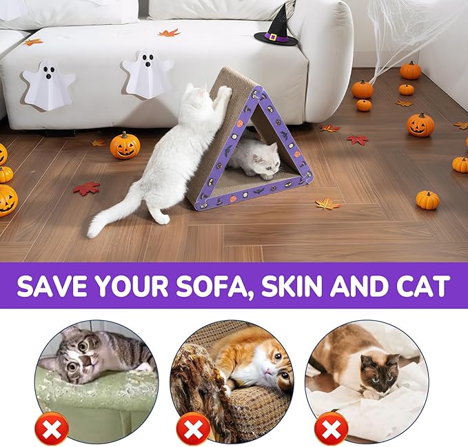 CATISM Cat Scratcher Foldable,Triangle Cat Scratching Board,6 Usable Sides Cat Scratchers for Indoor Cats,Durable Recyclable Cat Scratcher Cardboard Vertical, Orange (Pack of 3) (Purple)