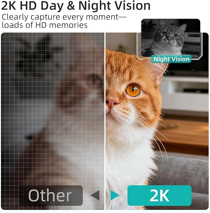 ASFSKY Pet Camera 2K Indoor Cat Camera Auto-Tracking for Cats, Cat Laser, Motion Detection Alerts, Night Vision, 2-Way Audio of pet Monitor, Cat Dog Home Security Camera with Phone App （Light Green）