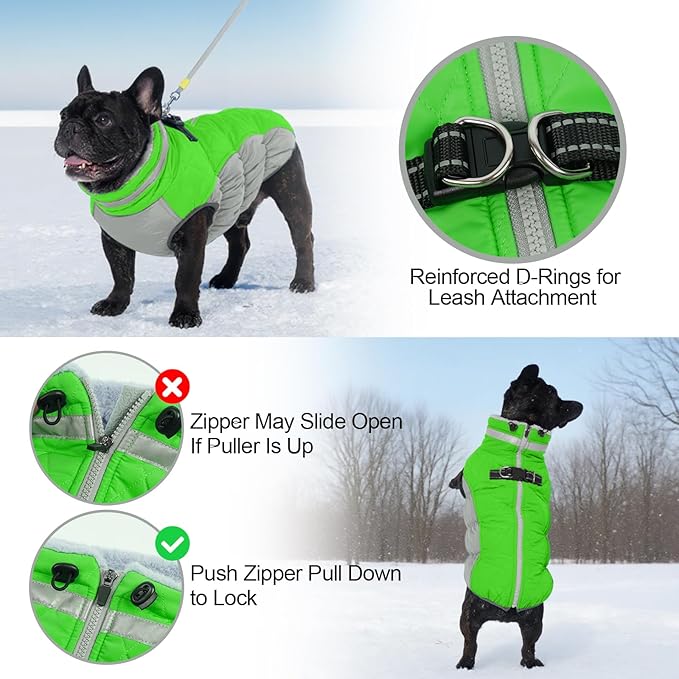 Warm Dog Coats for Large Dogs, Waterproof Dog Jacket with Harness Built in, Zipper Clousure, Fleece Lining, Turtleneck, for Cold Weather, Pet Snowsuit for Border Collie, Golden Retriever- XXL