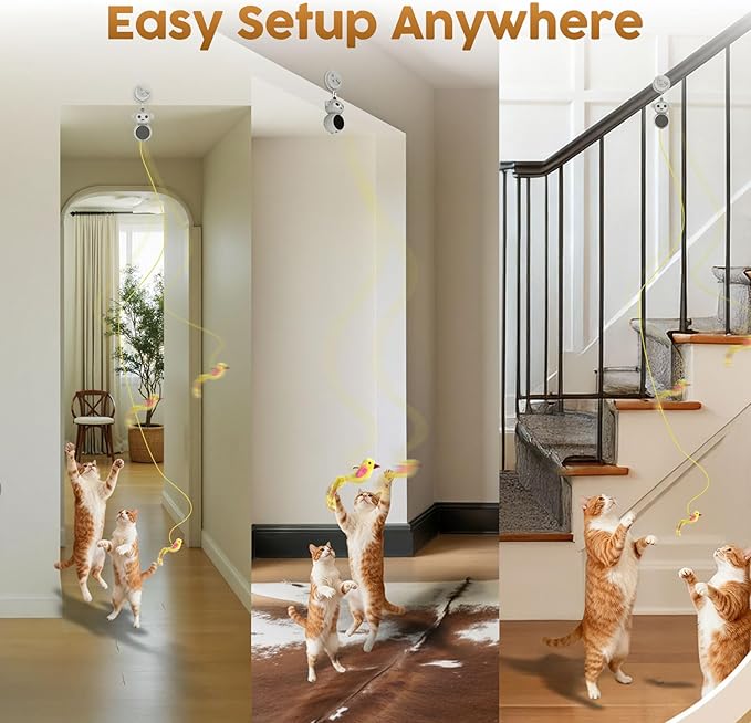 Interactive Cat Toys for Indoor Cats: 2 in 1 Laser Pointer Cat Toy with Automatic Flying Bird & Mouse Wand, Smart Motion Mode Adjustable Speed, USB Rechargeable Safe for Bored Kittens and Adult Cats