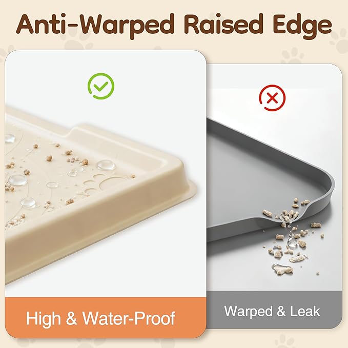 ISSEVE Cat Litter Mat 40" x 28" XL, Extra Large Silicone Mat for Litter Box, 1.38" Raised Edge Urine Waterproof Litter Trapping Mat Pad for Scatter Control, Soft on Kitty Paws, Protect Floor (Beige)