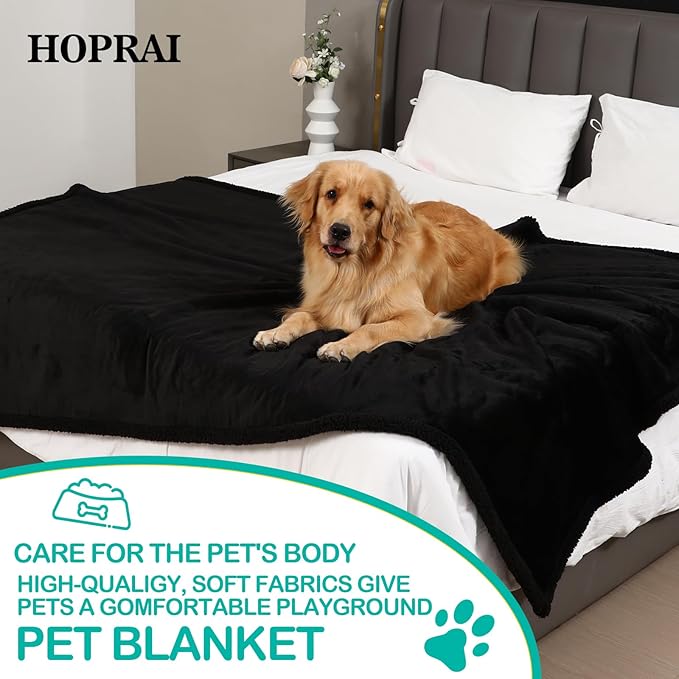 Dog Blanket, Waterproof Reversible Sherpa Fleece Throw Blanket, Furniture Cover for Bed, Couch, Sofa Protection from Liquid Pee and Pet Fur of Puppy, Cat (Black S28*39inches)