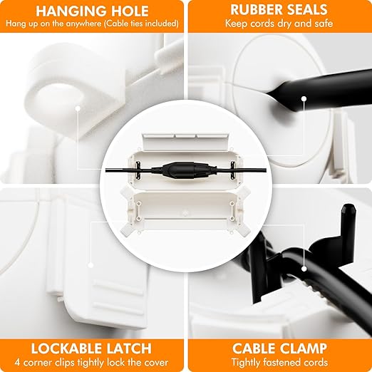 RESTMO 5-Piece Outdoor Waterproof Electrical Box Set – 12.5" x 8.5" x 5" Large & 7.1" x 2.3" x 2.3" Small, Weatherproof Boxes for Power Strip, Outlet, Plug, Socket, Timer, Holiday Light, White