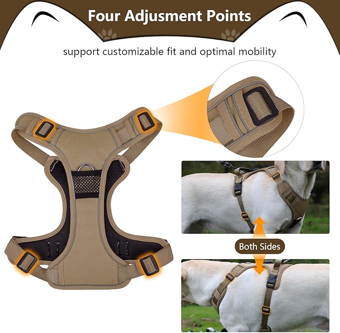 No Pull Harness with Tracker Tag Holder for Small Dogs,Adjustable Escape-Proof, No Choke and Reflective Vest with Handle for Easy Control Comfortable Vest Harness for Training Walking Hiking, Khaki S