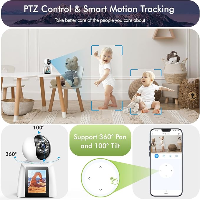 Home Two Way Audio & Video Camera, 2.8" Indoor 2K Cameras for Baby & Elderly Care, Pet/Dog/Cat Cam, AI Siren Security, Night Vision, Phone App, 2.4Ghz WiFi