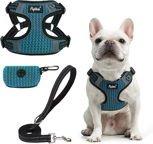 PUPTECK Dog Harness and Leash Set Medium Sized, Step in No Pull Adjustable Puppy Cat Harness Reflective Pet Vest