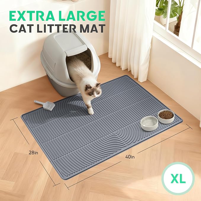 Cat Litter Box Mat,40" x 28" Extra Large Silicone Waterproof Litter Trapping Mat for Scatter Control Soft on Kitty Paws Non-Slip Easy to Clean