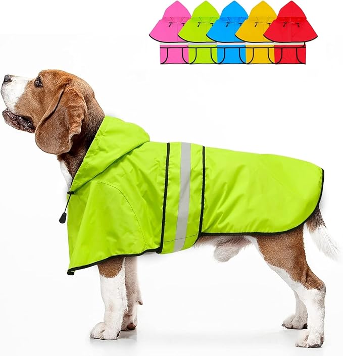 Dog Raincoat - Reflective Hooded Dog Rain Jacket with Harness Hole, Lightweight Doggy Rain Coats for Small Dogs, Adjustable Pet Slicker Poncho (Small, Green)