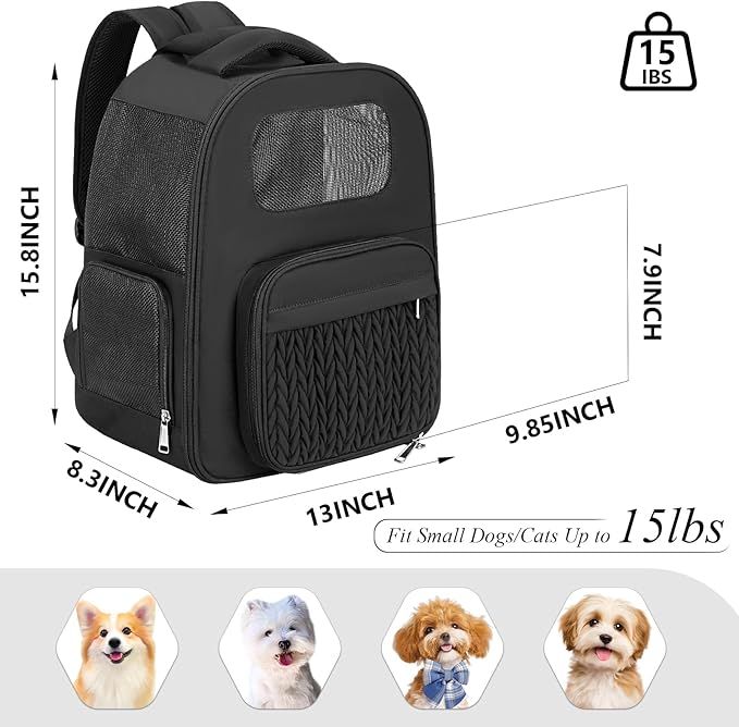 Pet Backpack Carrier for Small Dogs Cats, Airline Approved Travel Bag with Breathable Mesh, Lightweight Foldable Dog Carrier Backpack for Puppies & Kittens up to 15 lbs