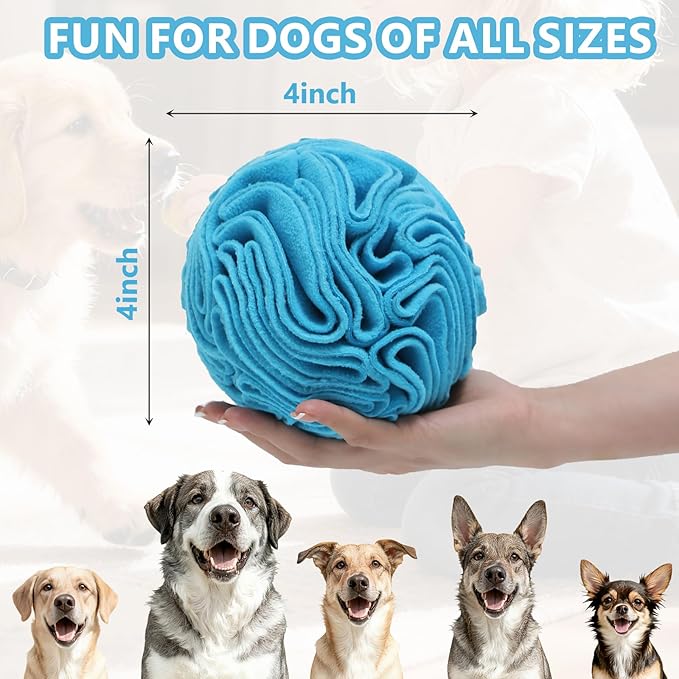 Blue Snuffle Ball for Dogs, Bright Color Slow Feeder Interactive Toy, Mental Enrichment Puzzle Game for Anxiety Relief & Indoor Fun, Machine Washable for Small Medium Large Dogs