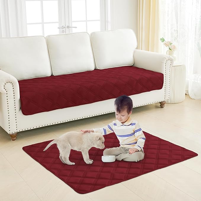 Smiry Waterproof Dog Bed Cover Blanket 52x82, Soft Reversible Pet Blanket, Washable Leakproof Cats Dogs Couch Cover for Sofa, Couch, Furniture, Lattice, Wine Red/Wine Red