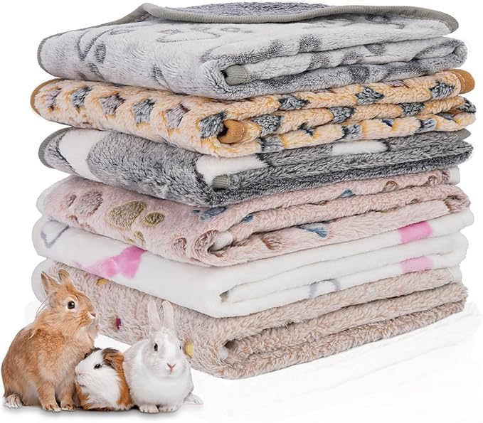 6 Pack Guinea Pig Cage Liner, Washable Guinea Pig Fleece Blankets Beding Accessories, Flannel Throw Warm Sleep Mat, Pet Pee Pads for Small Animal Hamster Rabbit Puppy Cat (24x16 Inch)
