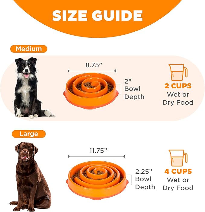 Outward Hound Medium Slow Feeder Bowl, Puzzle Maze for Fast Eaters, Small to Medium Dogs, Helps Prevent Bloat & Aid Digestion, Holds 2 Cups Wet or Dry Food, Non-Slip, Made Without BPA, Orange