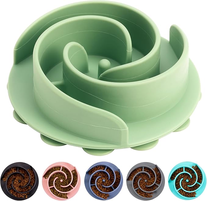 Slow Feeder Dog Bowls Insert, Bestalk Soft Silicone Slow Eating Feeder Insert with Suction Cups for Small, Medium and Large Dogs, Fit into Basic and Elevated Dog Bowls, Green